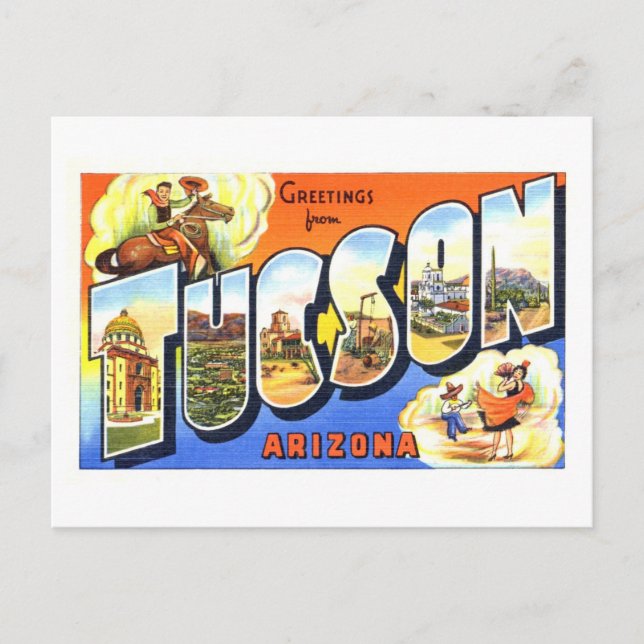 Carte Postale Salutations Vintage de Tucson, Arizona (Devant)