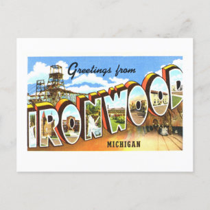 Carte Postale Salutations Vintage d'Ironwood, Michigan,