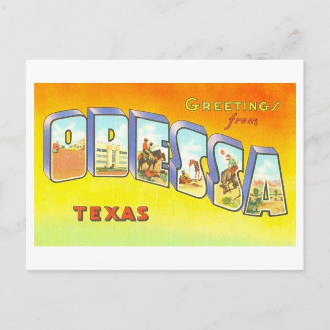 Carte Postale Salutations Vintage d'Odessa, Texas, (Devant)