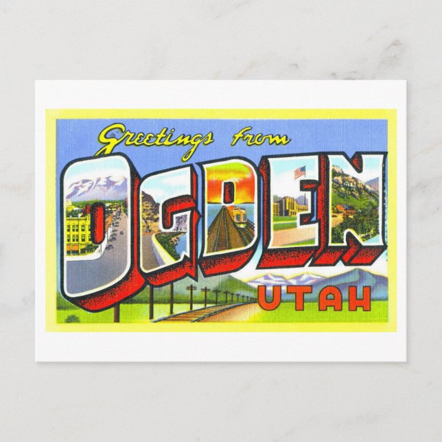Carte Postale Salutations Vintage d'Ogden, Utah, (Devant)