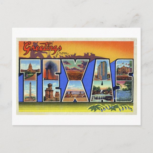 Carte Postale Salutations Vintage du Texas (Devant)