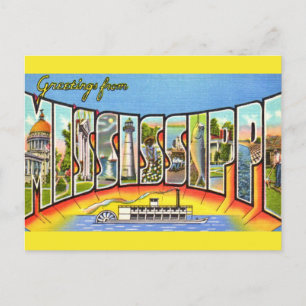 Carte Postale Salutations Vintage Mississippi 