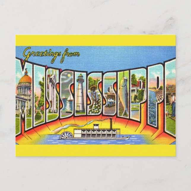 Carte Postale Salutations Vintage Mississippi  (Devant)