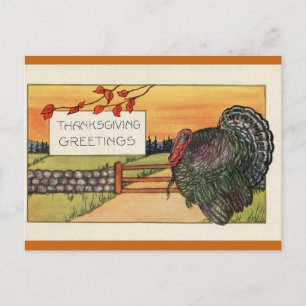 Carte Postale Salutations vintages à Thanksgiving Turquie et Gat