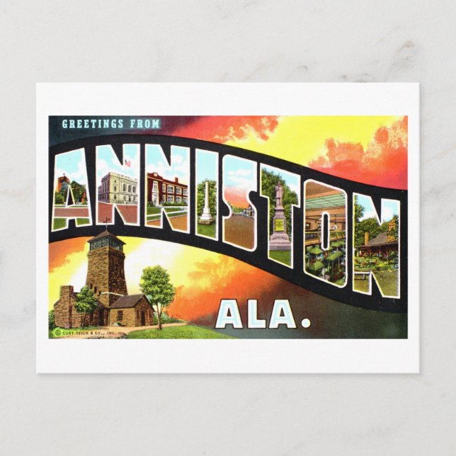 Carte Postale Salutations vintages d'Anniston, Alabama (Devant)