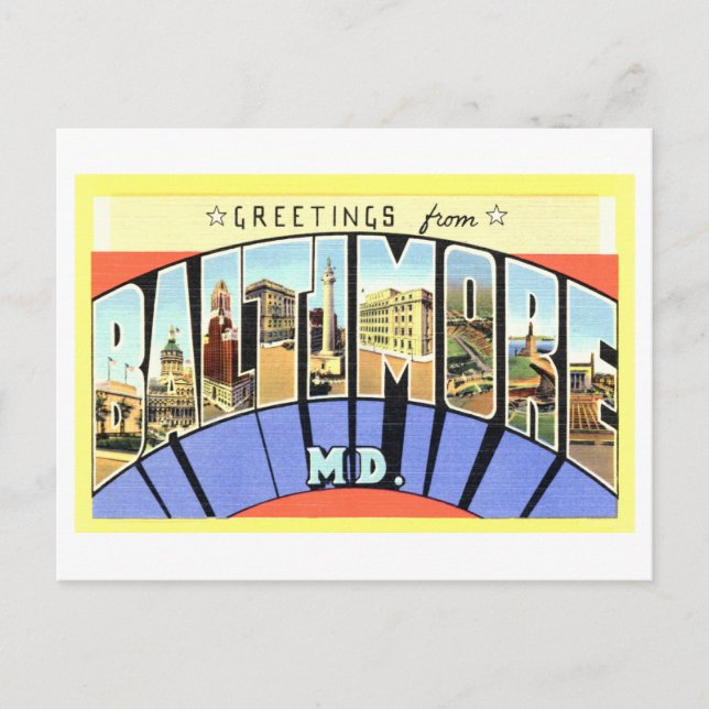 Carte Postale Salutations vintages de Baltimore, Maryland (Devant)