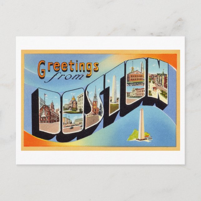 Carte Postale Salutations vintages de Boston, Massachusetts (Devant)