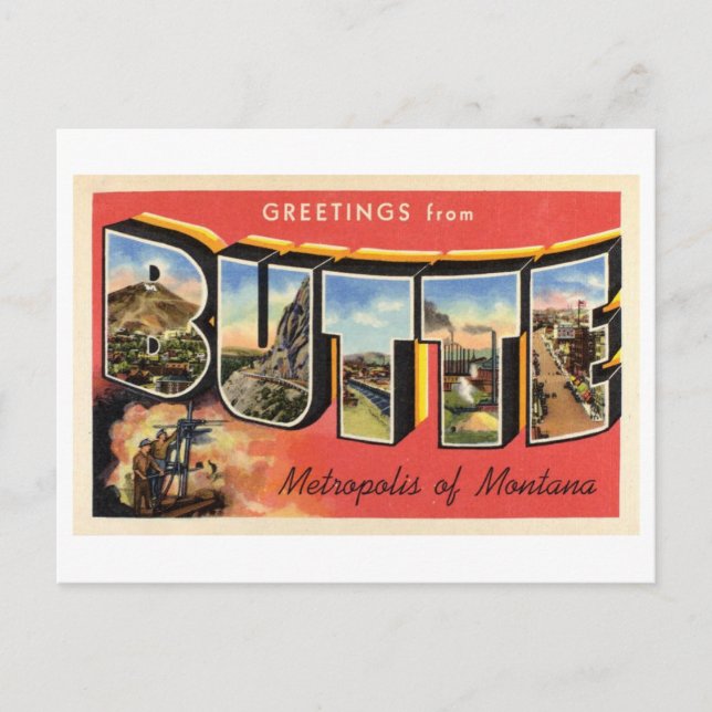Carte Postale Salutations vintages de Butte, Montana (Devant)