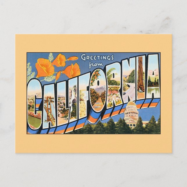 Carte Postale Salutations vintages de Californie (Devant)