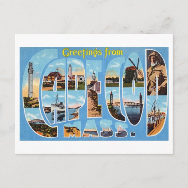 Carte Postale Salutations vintages de Cape Cod, Massachusetts (Devant)