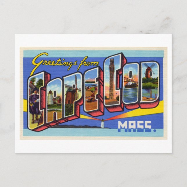 Carte Postale Salutations vintages de Cape Cod, Massachusetts (Devant)