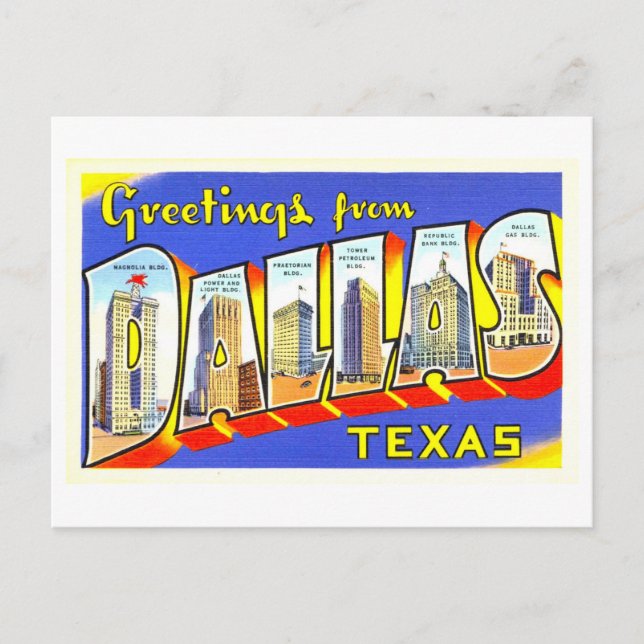 Carte Postale Salutations vintages de Dallas, Texas (Devant)
