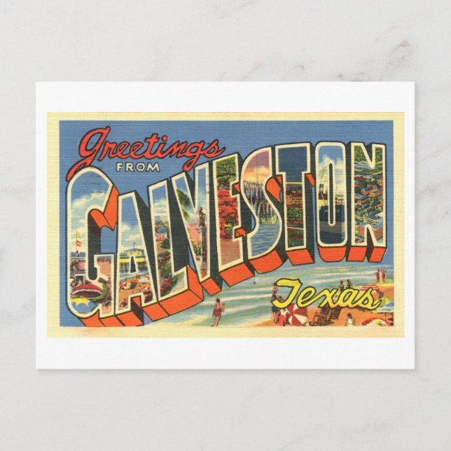 Carte Postale Salutations vintages de Galveston, Texas (Devant)