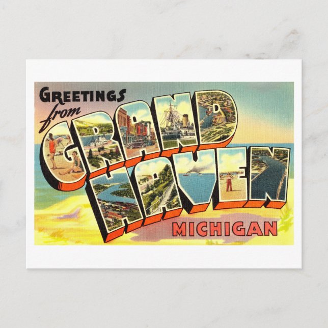 Carte Postale Salutations vintages de Grand Haven, Michigan (Devant)