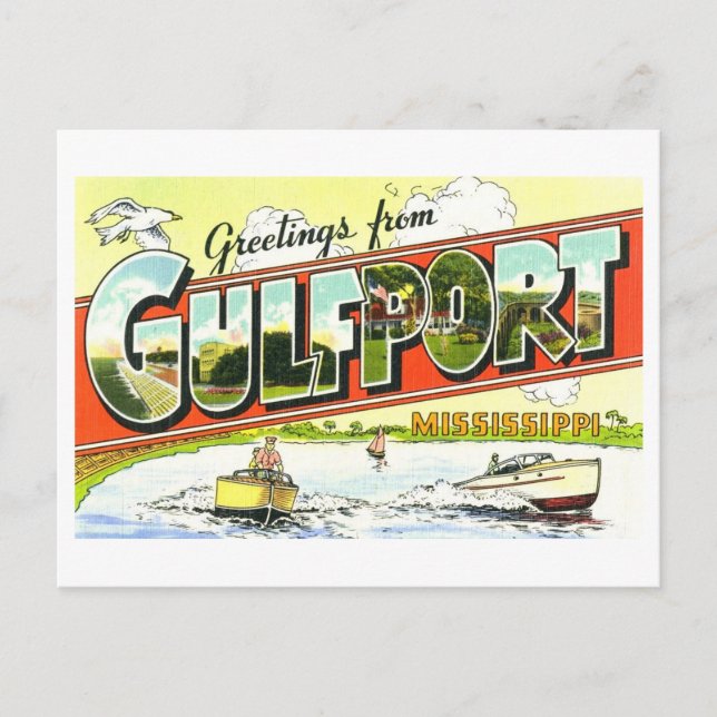 Carte Postale Salutations vintages de Gulfport, Mississippi (Devant)