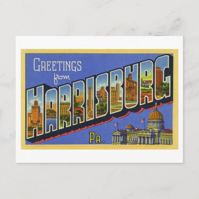 Carte Postale Salutations vintages de Harrisburg, Pennsylvanie (Devant)