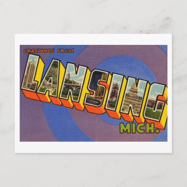 Carte Postale Salutations vintages de Lansing, Michigan (Devant)
