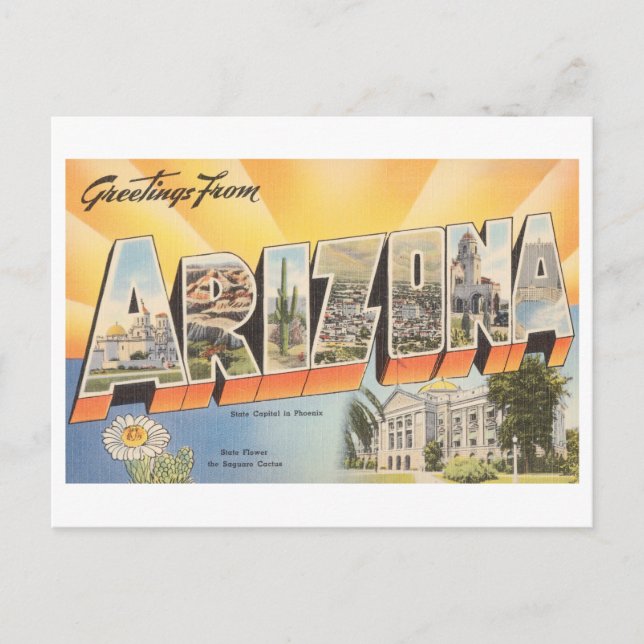 Carte Postale Salutations vintages de l'Arizona (Devant)