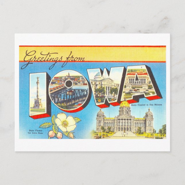 Carte Postale Salutations vintages de l'Iowa (Devant)