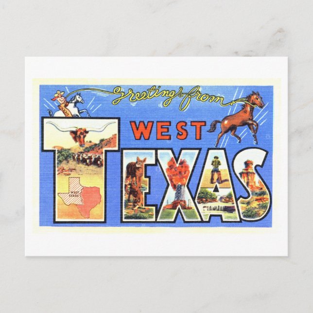 Carte Postale Salutations vintages de l'ouest du Texas (Devant)