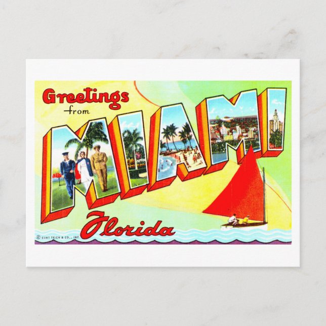 Carte Postale Salutations vintages de Miami, Floride, (Devant)