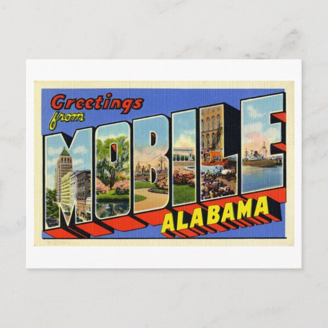 Carte Postale Salutations vintages de Mobile, Alabama (Devant)