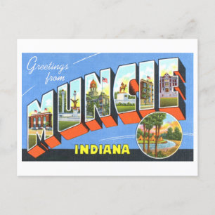 Carte Postale Salutations vintages de Muncie, Indiana