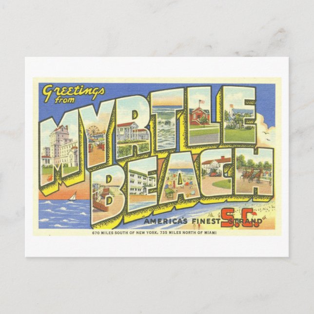 Carte Postale Salutations vintages de Myrtle Beach, SC, (Devant)