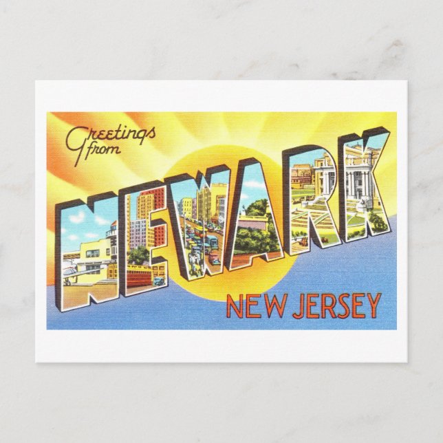 Carte Postale Salutations vintages de Newark, New Jersey (Devant)