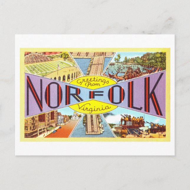 Carte Postale Salutations vintages de Norfolk, Virginie (Devant)