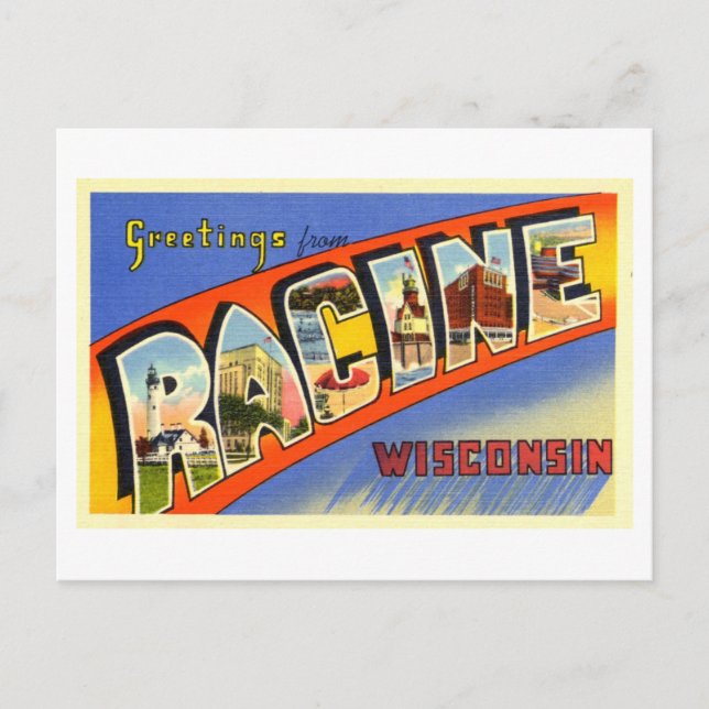 Carte Postale Salutations vintages de Racine, Wisconsin (Devant)