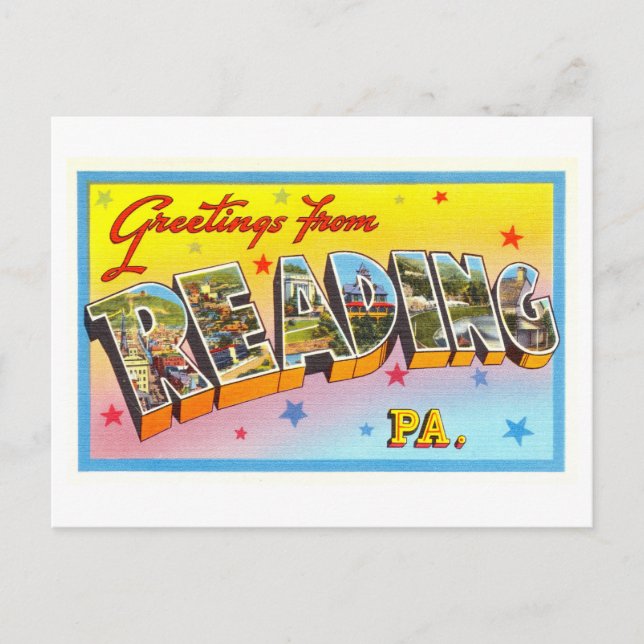 Carte Postale Salutations vintages de Reading, Pennsylvanie (Devant)