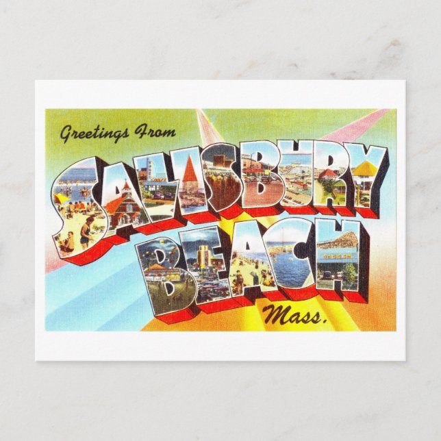 Carte Postale Salutations vintages de Salisbury Beach, Massachus (Devant)