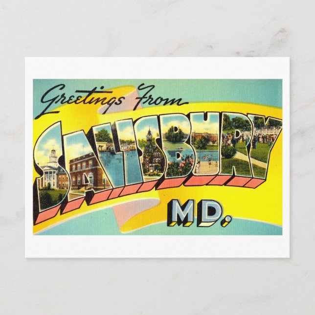 Carte Postale Salutations vintages de Salisbury, Maryland (Devant)