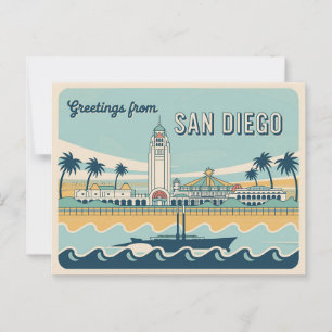 Carte Postale Salutations vintages de San Diego Classic Retro