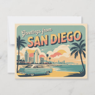 Carte Postale Salutations vintages de San Diego Classic Retro