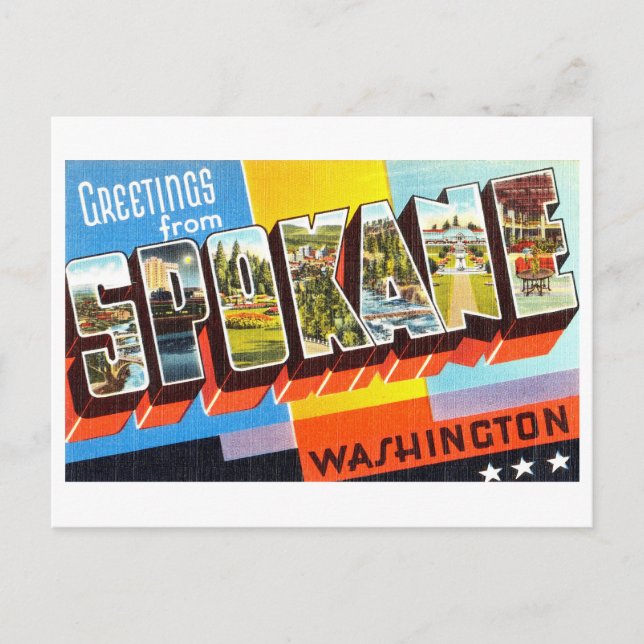 Carte Postale Salutations vintages de Spokane, Washington (Devant)