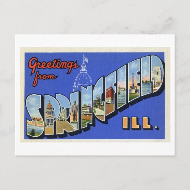 Carte Postale Salutations vintages de Springfield, Illinois (Devant)