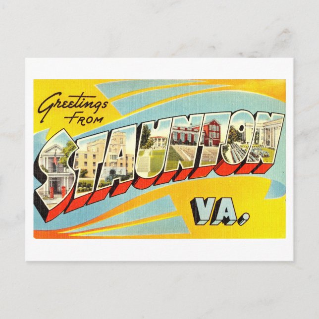 Carte Postale Salutations vintages de Staunton, Virginie (Devant)