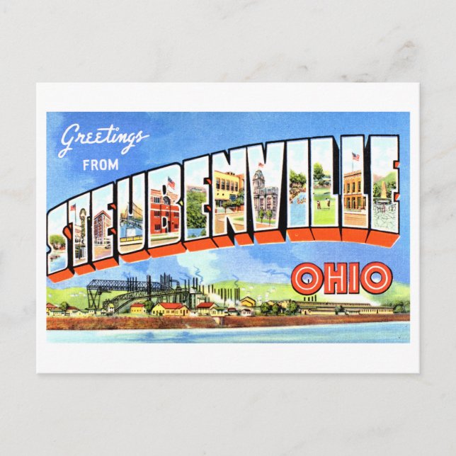 Carte Postale Salutations vintages de Steubenville, Ohio, (Devant)