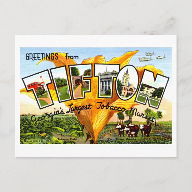 Carte Postale Salutations vintages de Tifton, Géorgie, (Devant)