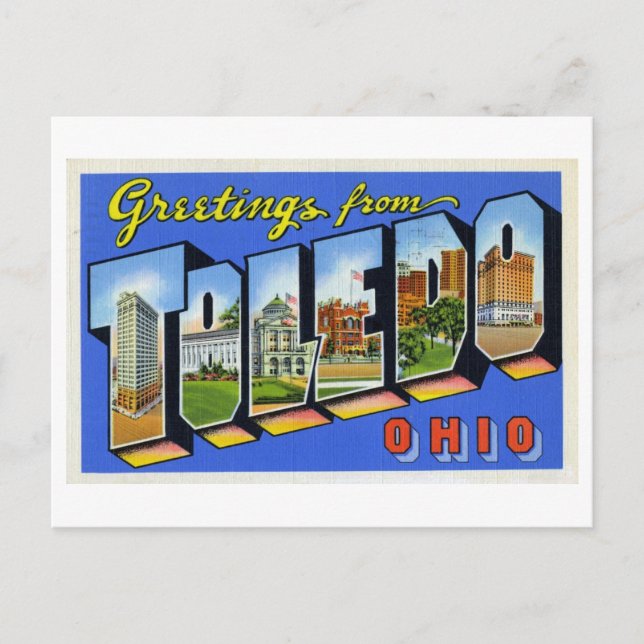 Carte Postale Salutations vintages de Toledo, Ohio (Devant)