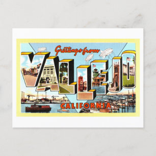 Carte Postale Salutations vintages de Vallejo, Californie,