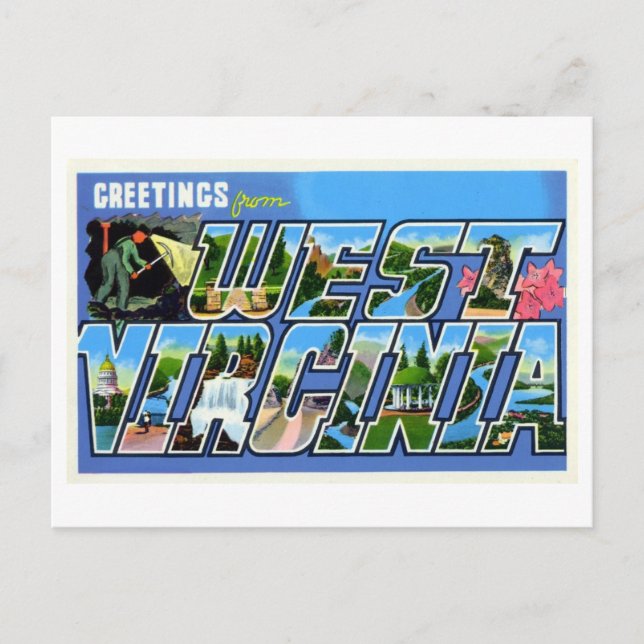 Carte Postale Salutations vintages de Virginie-Occidentale (Devant)