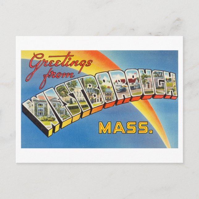 Carte Postale Salutations vintages de Westborough, Massachusetts (Devant)