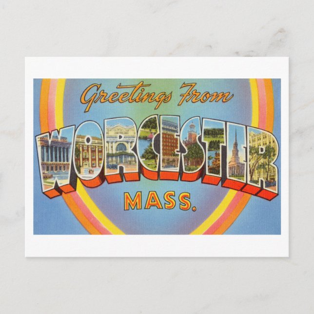 Carte Postale Salutations vintages de Worcester, Massachusetts (Devant)