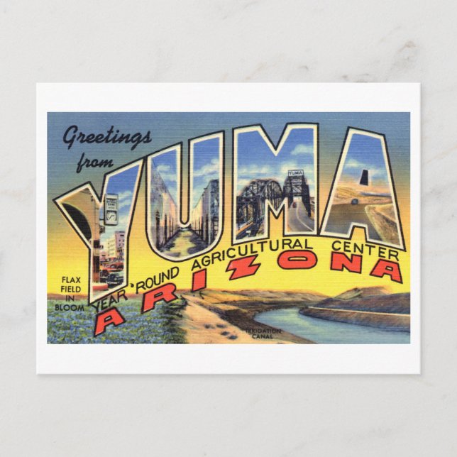 Carte Postale Salutations vintages de Yuma, Arizona (Devant)