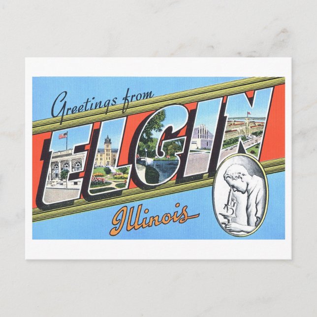 Carte Postale Salutations vintages d'Elgin, Illinois, (Devant)