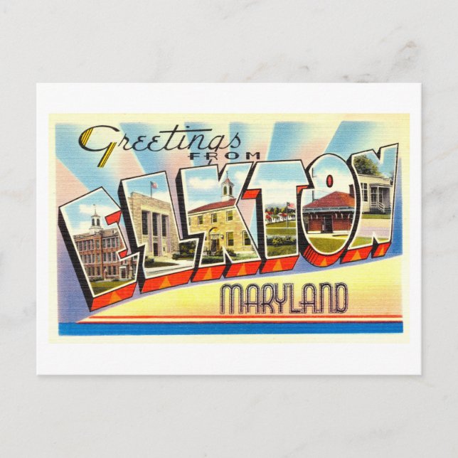Carte Postale Salutations vintages d'Elkton, Maryland (Devant)