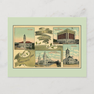 Carte Postale Salutations Vintages des années 1910 de Worcester 